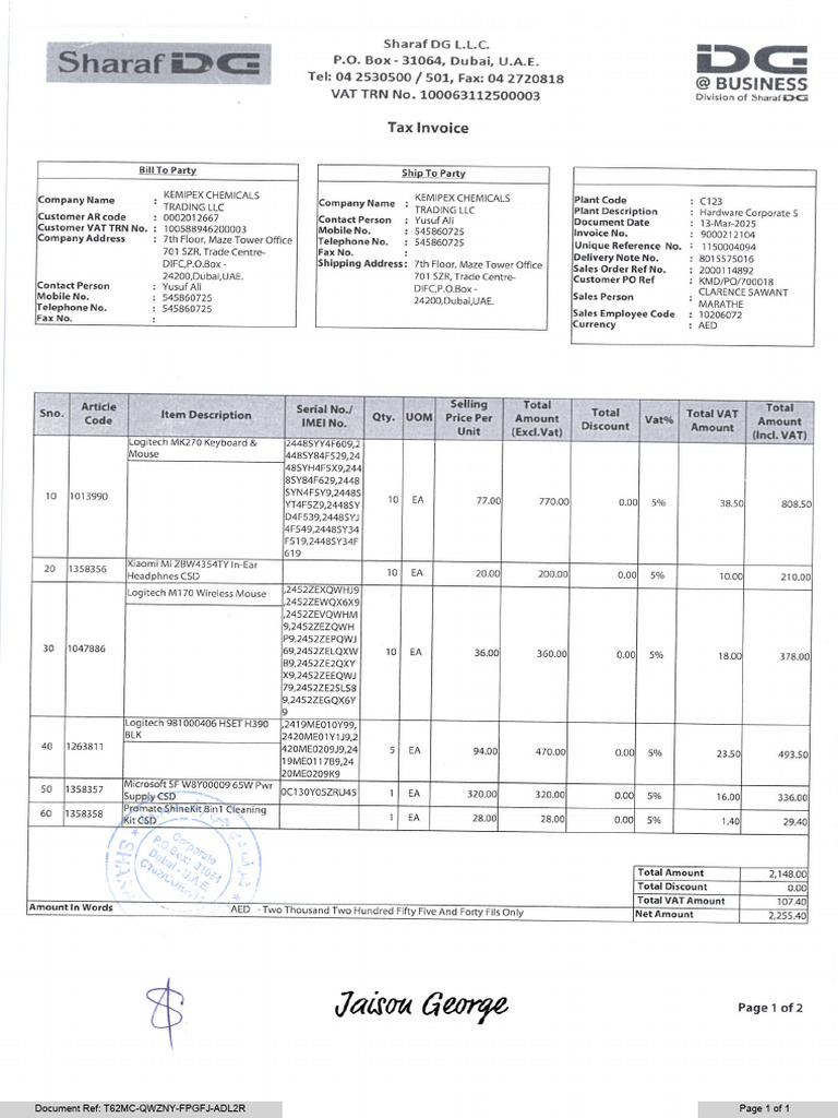 07-03 - 25 Sharaf DG - Tax Invoice | PDF