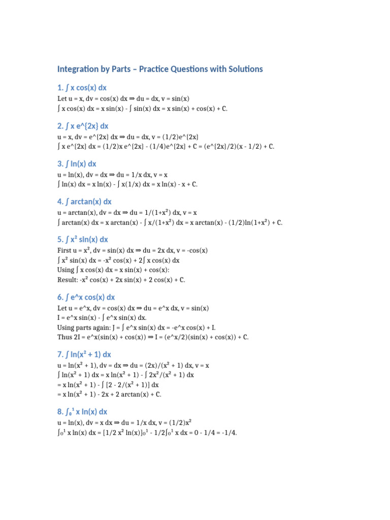 Integration by Parts: Practice Problems | PDF