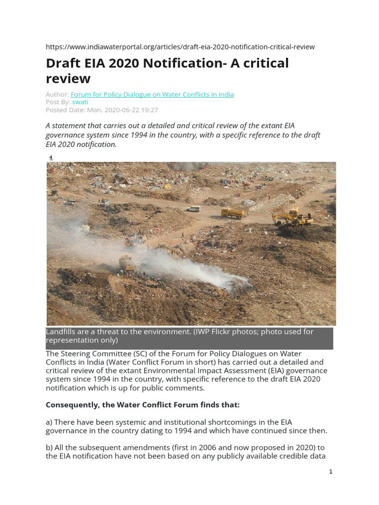 Critical Review of Draft EIA 2020 | PDF | Environmental Impact ...