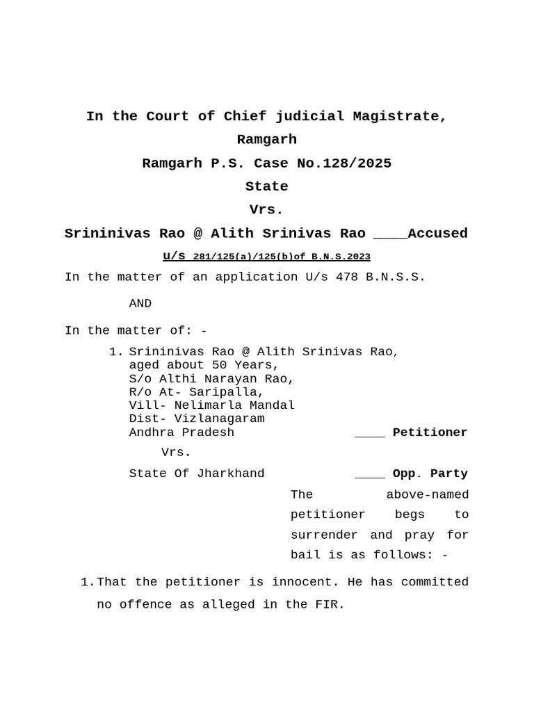 Bail Application for Srininivas Rao | PDF