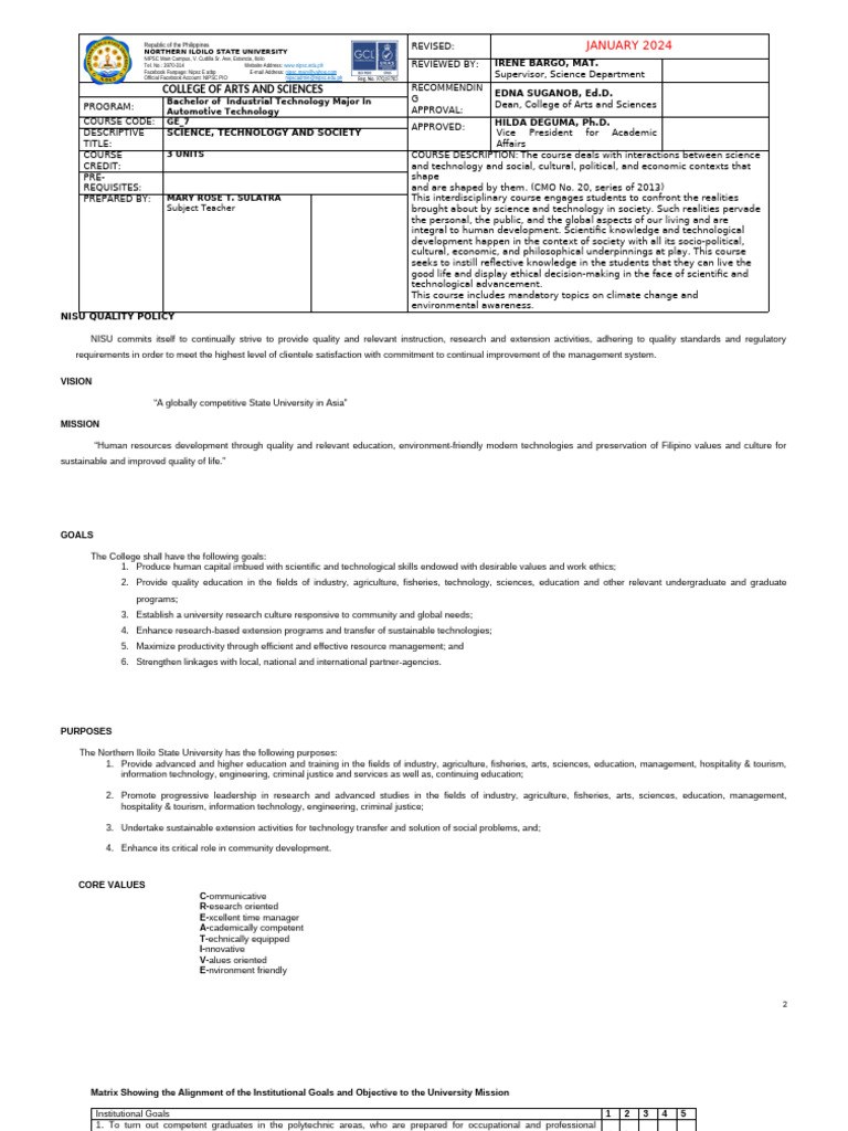 NISU Quality Policy and Course Overview | PDF | Science | Learning