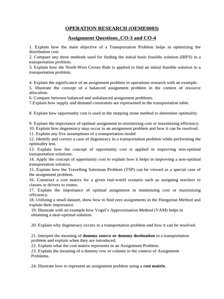 Operations Research: Transportation & Assignment Problems | PDF ...