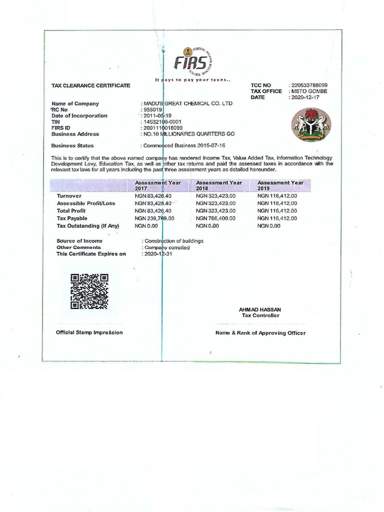 Tax Clearance Certificate | PDF