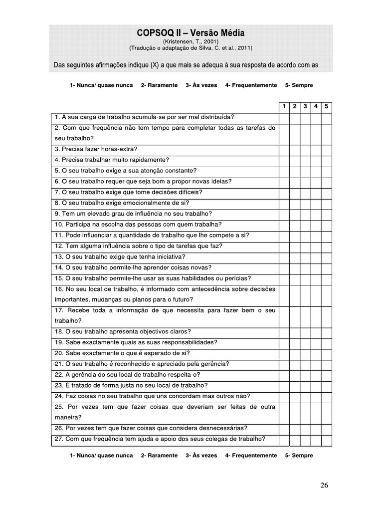 COPSOQ Formulario II | PDF