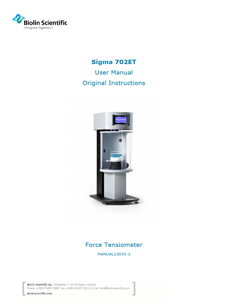 Sigma 702ET Force Tensiometer Manual | PDF | Surface Tension | Calibration