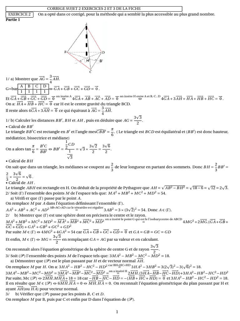 Corrigé Exercices de Mathématiques Avancées | PDF | Triangle | Tétraèdre