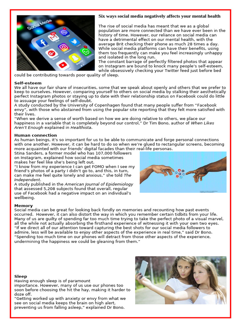 Social Media's Negative Mental Health Impact | PDF | Social Psychology ...