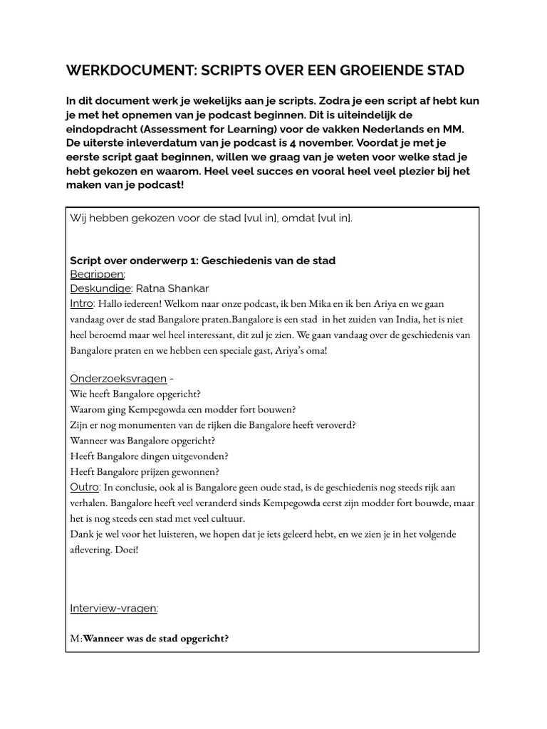 Ariya Swain - Werkdocument - Scripts Over Een Groeiende Stad | PDF