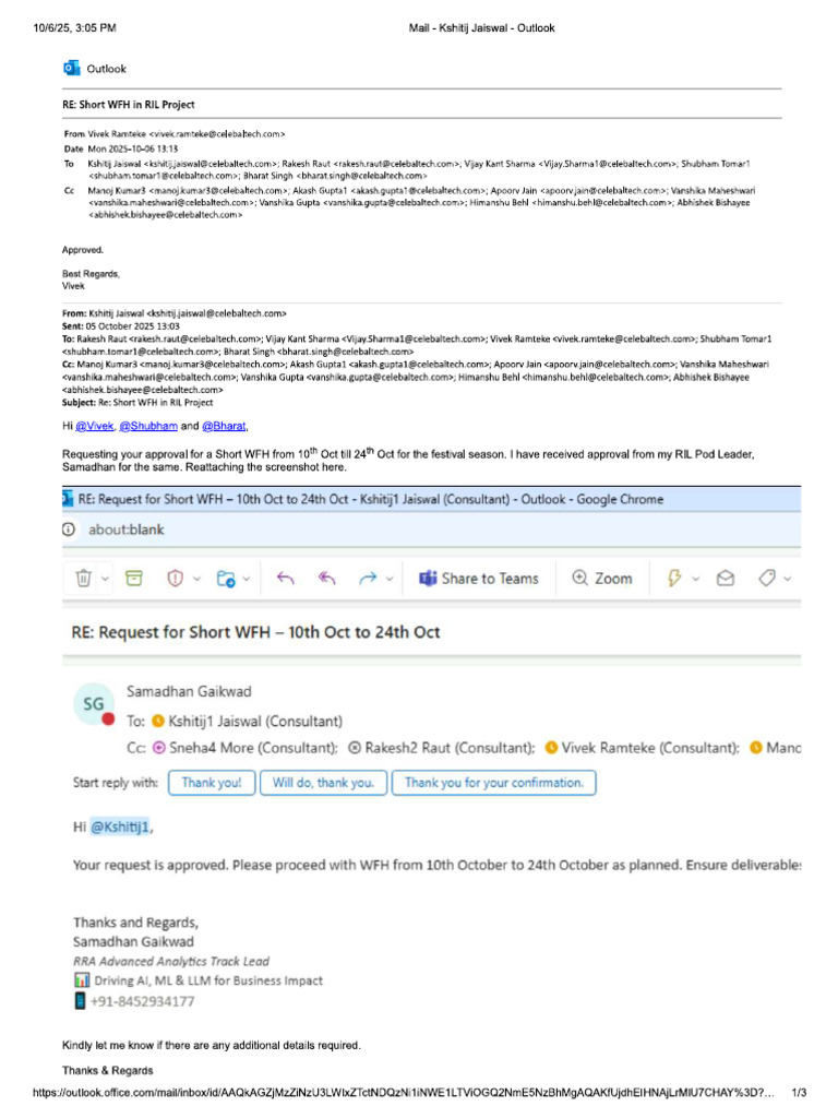 Diwali WF H Request | PDF