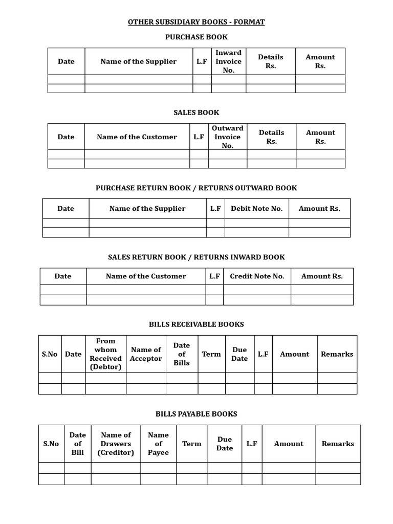 Essential Subsidiary Books Format Guide | PDF