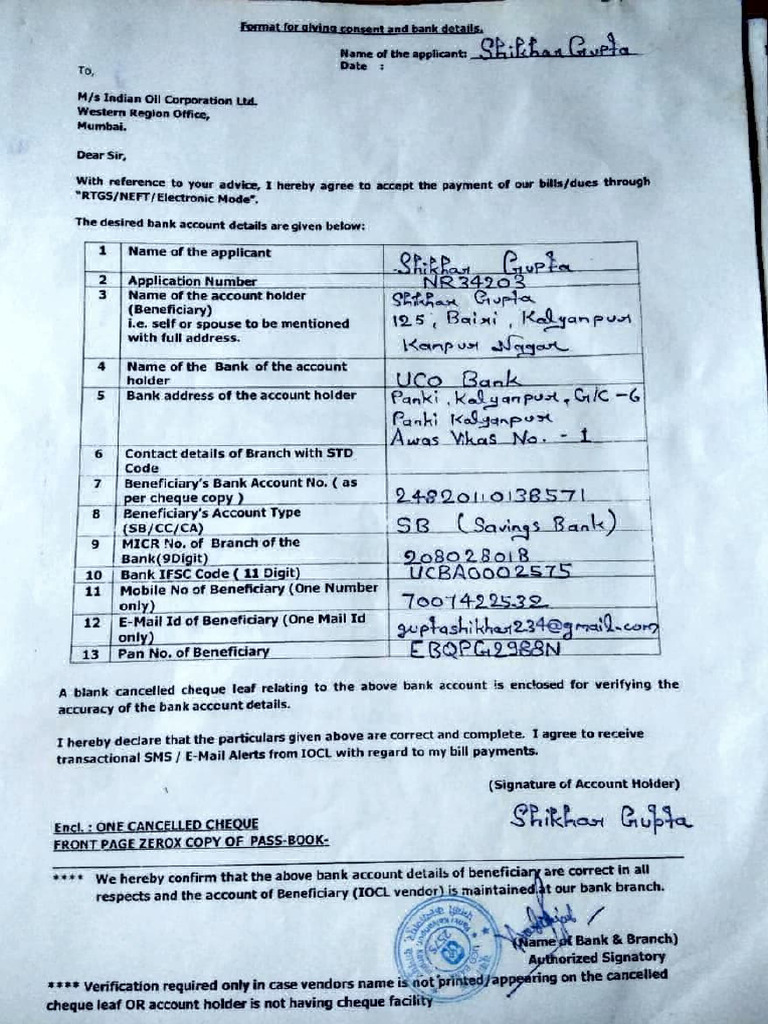 Bank Account Verification Form | PDF