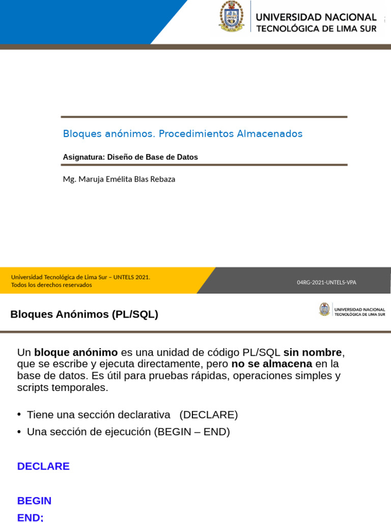 Bloques Anónimos y Procedimientos Almacenados en PL/SQL | PDF | Pl ...