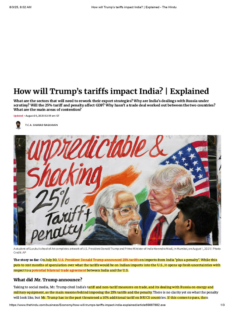 Trump's 25% Tariff Impact on India | PDF | Economies | Trade