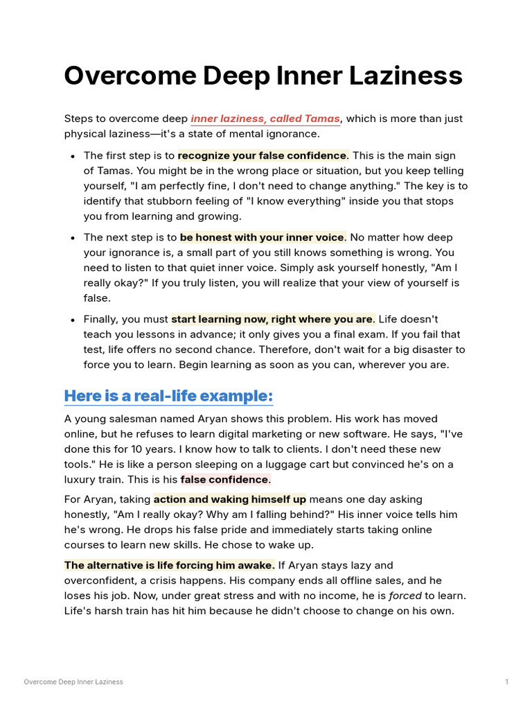 Overcome Deep Inner Laziness | PDF