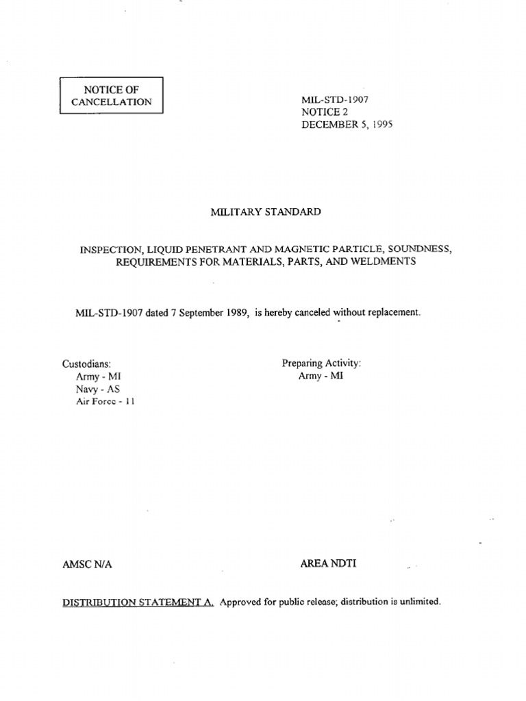 MIL-STD-1907: Liquid Penetrant & Magnetic Particle Inspection | PDF
