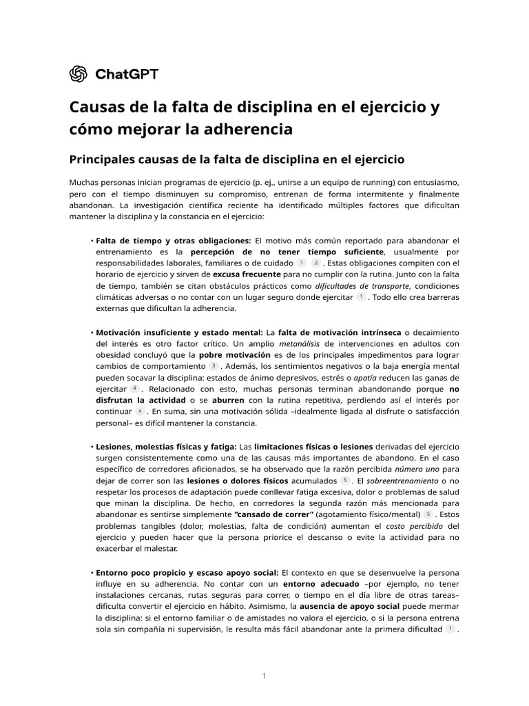 Causas y soluciones para la falta de disciplina en el ejercicio | PDF ...
