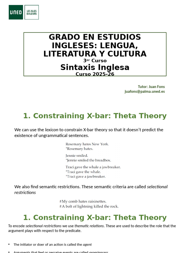 Constraining X-Bar Theta Theory | PDF | Subject (Grammar) | Cognitive ...
