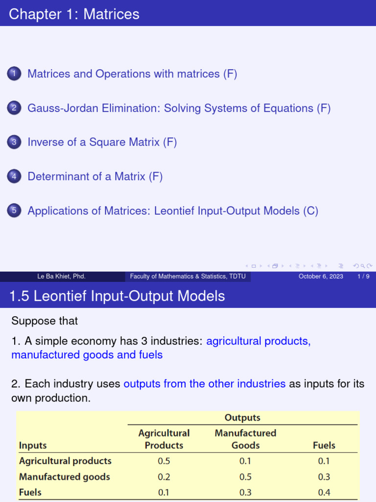 Leontief Input-Output Models Explained | PDF | Input–Output Model ...