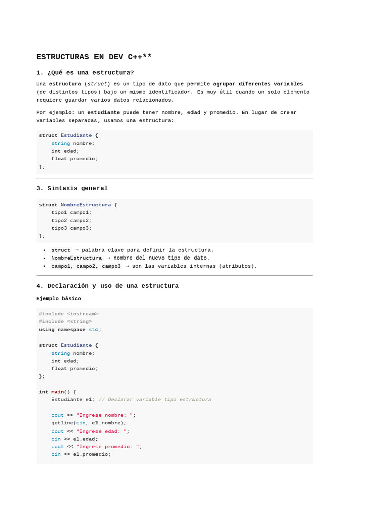 Estructuras en C++: Guía Práctica | PDF