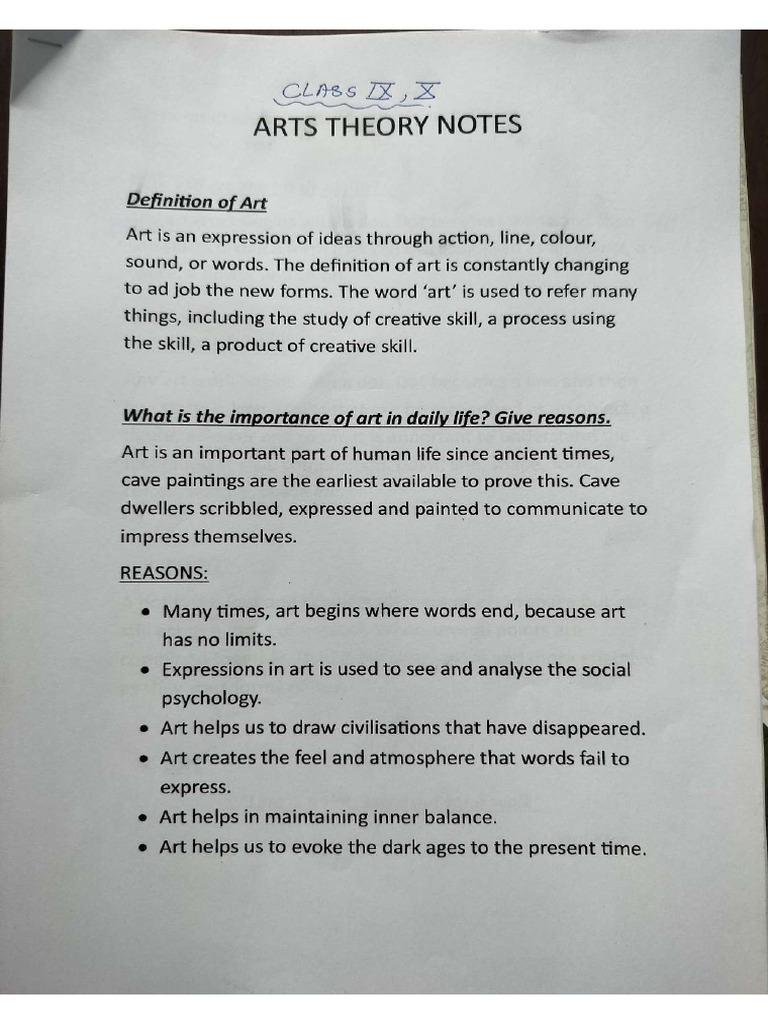 Art Theory Notes Class 9,10 | PDF