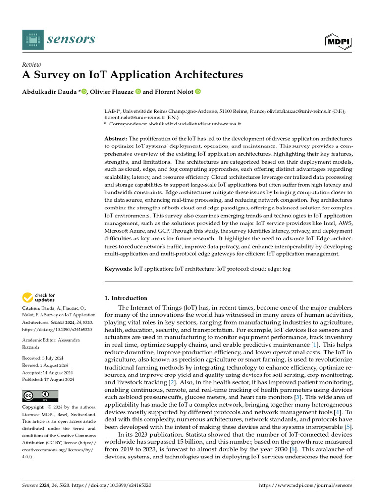 Survey of IoT Application Architectures | PDF | Internet Of Things ...