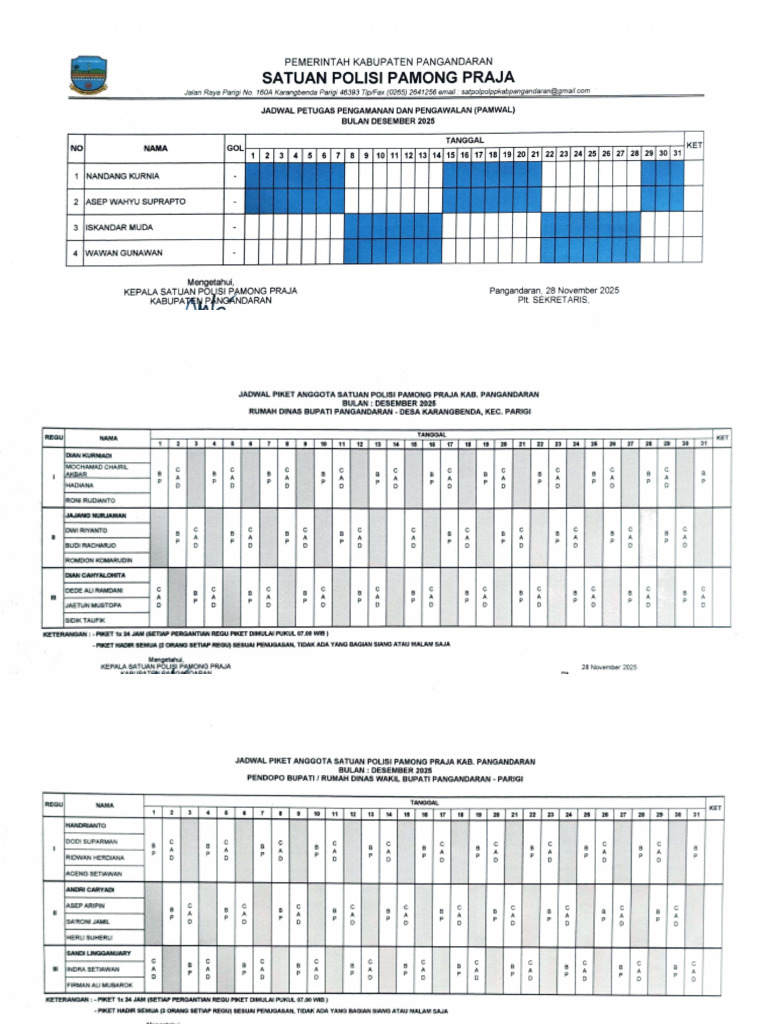 Jadwal Pamwal Dan Piket Desember 2025 | PDF