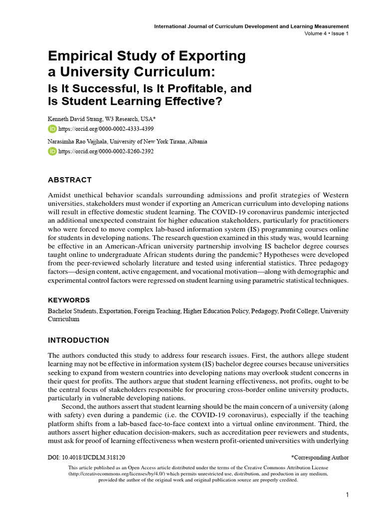 Empirical Study of Exporting A University Curricul | PDF | Experiment ...