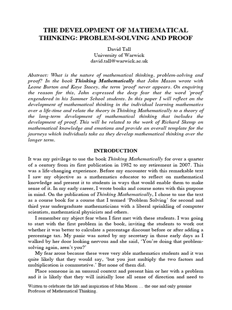 Exploring Mathematical Thinking Development | PDF | Triangle ...