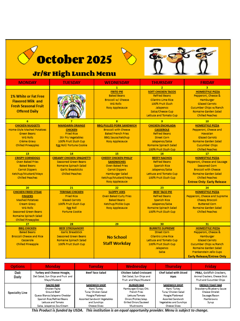 October 2025 Jr/Sr High Lunch Menu | PDF | Hamburgers | Salad