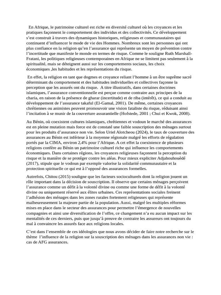 Influence de la religion sur l'assurance au Bénin | PDF | Assurance ...