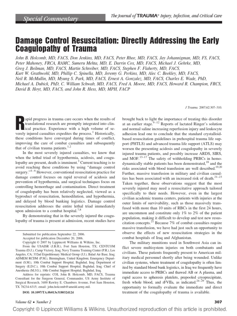 Damage Control Resuscitation Directly Addressing.6 | PDF | Bleeding ...