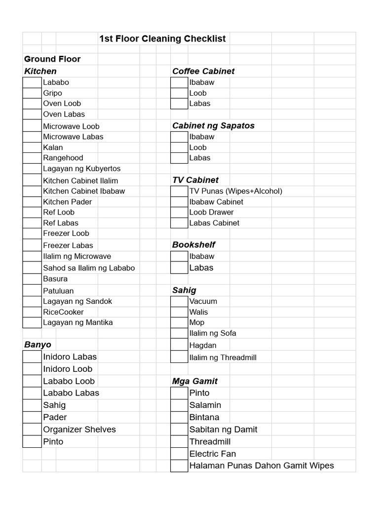 1st Floor Cleaning Checklist Guide | PDF