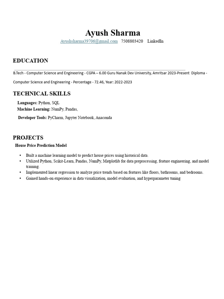 Ayush Sharma: Machine Learning Projects | PDF