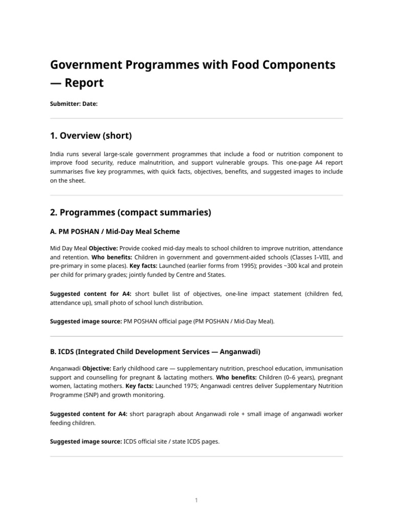 Key Government Food Programs in India | PDF | Food Politics | Welfare