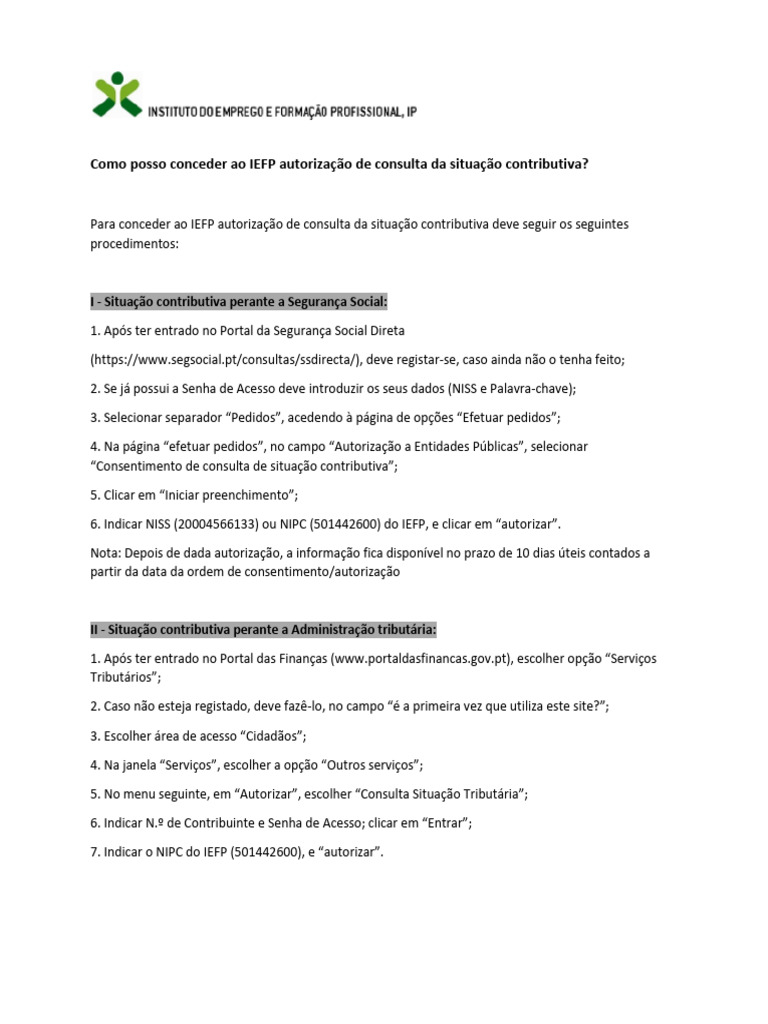 Autorização IEFP: Consulta Contributiva | PDF