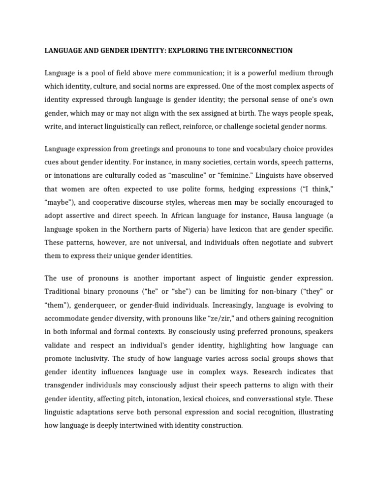 Language and Gender Identity | PDF | Gender | Gender Studies