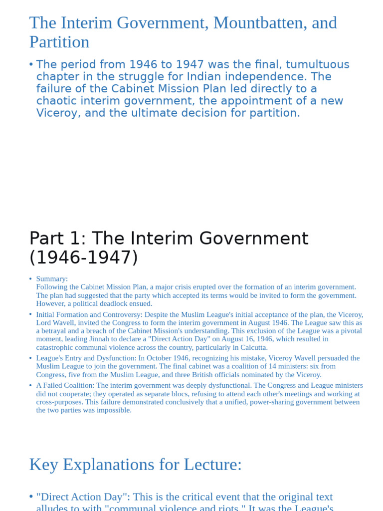 Interim Government and Partition of India | PDF | Partition Of India ...