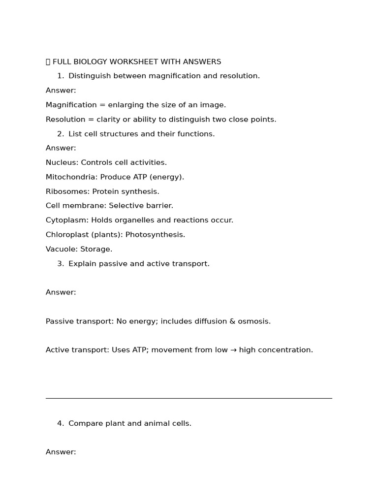 Comprehensive Biology Worksheet Answers | PDF | Bacteria | Virus
