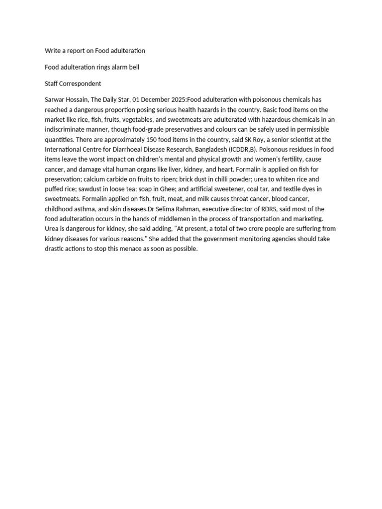 Food Adulteration: Health Risks and Solutions | PDF