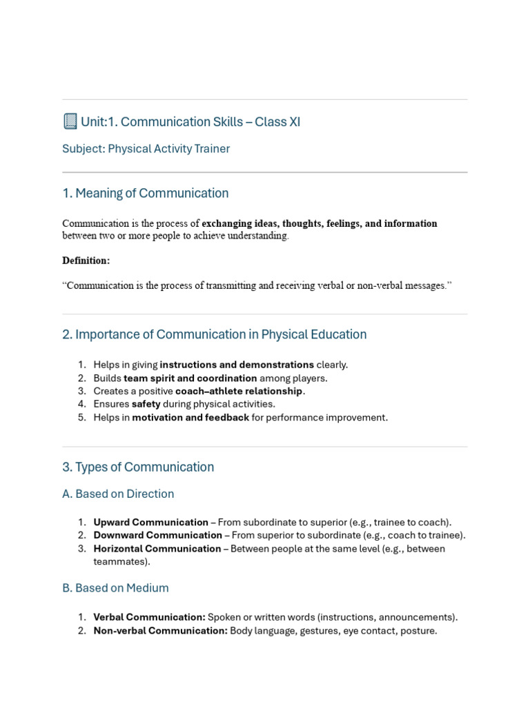 Study Material For Class Xi P 0he | PDF | Communication | Nonverbal ...