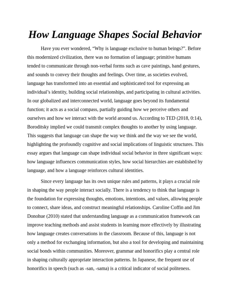 Language's Impact on Social Behavior | PDF | Communication | Learning