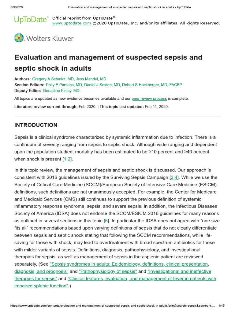 Sepsis and Septic Shock Management Guide | PDF | Sepsis | Shock ...