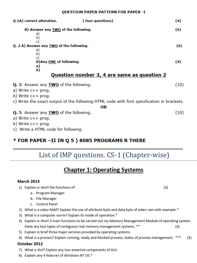 Question Paper Pattern for CS Exams | PDF | Class (Computer Programming ...