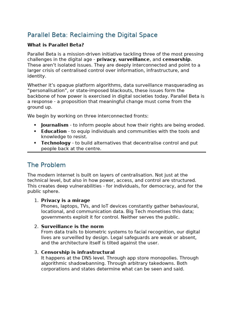 Decentralizing the Internet: Parallel Beta | PDF | Privacy | Surveillance