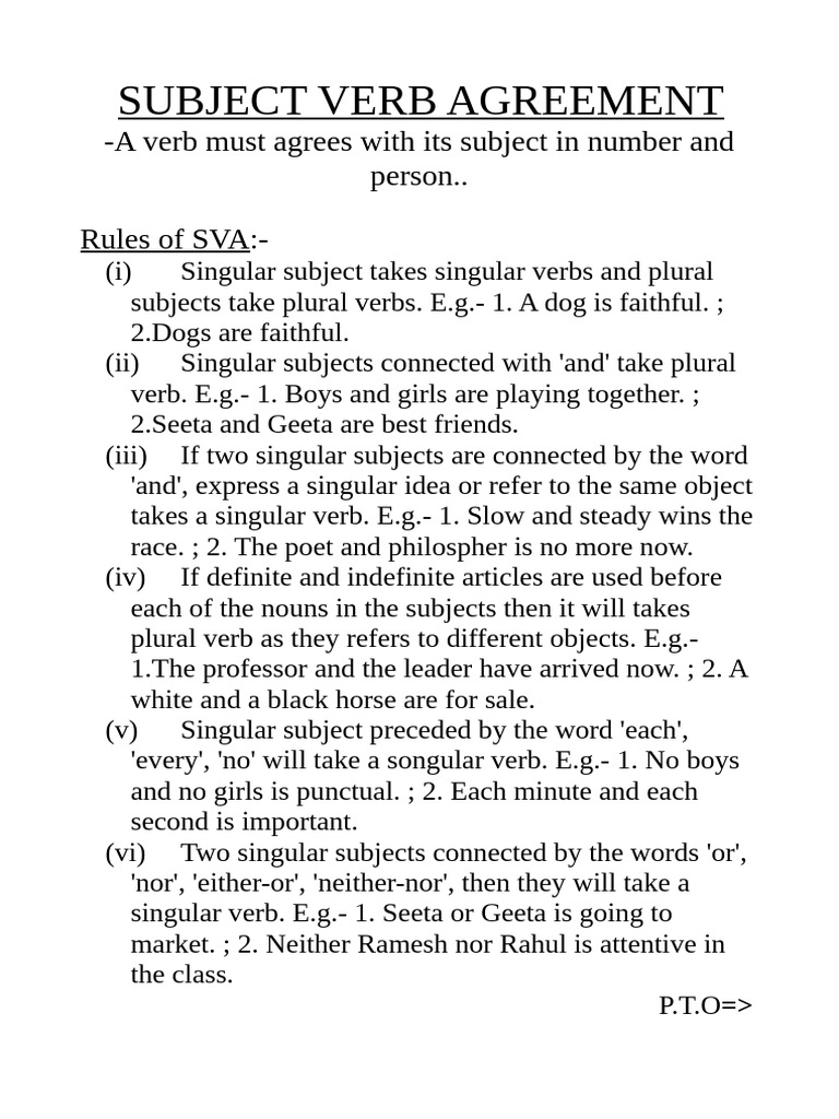 Subject-Verb Agreement Rules Explained | PDF