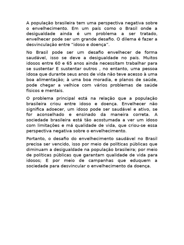 Desafios do Envelhecimento Saudável no Brasil | PDF