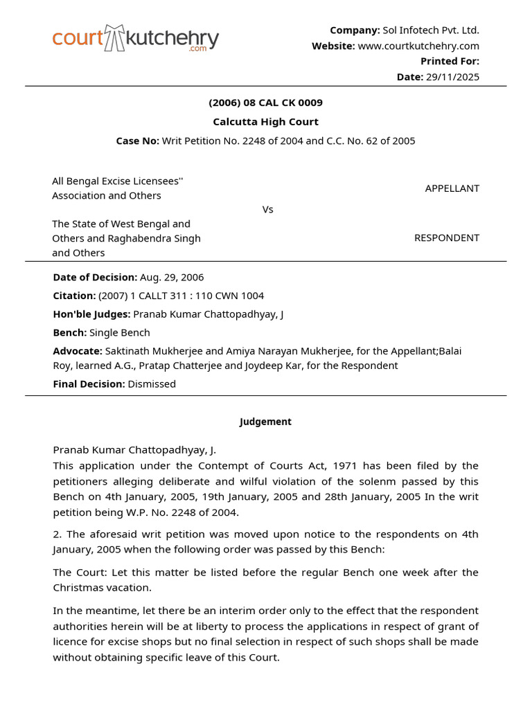 Calcutta High Court Contempt Case 2006 | PDF | Contempt Of Court ...