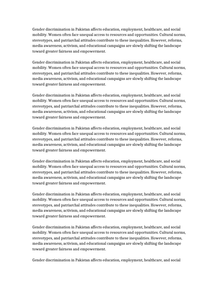 Gender Discrimination Impact in Pakistan | PDF | Gender Studies ...