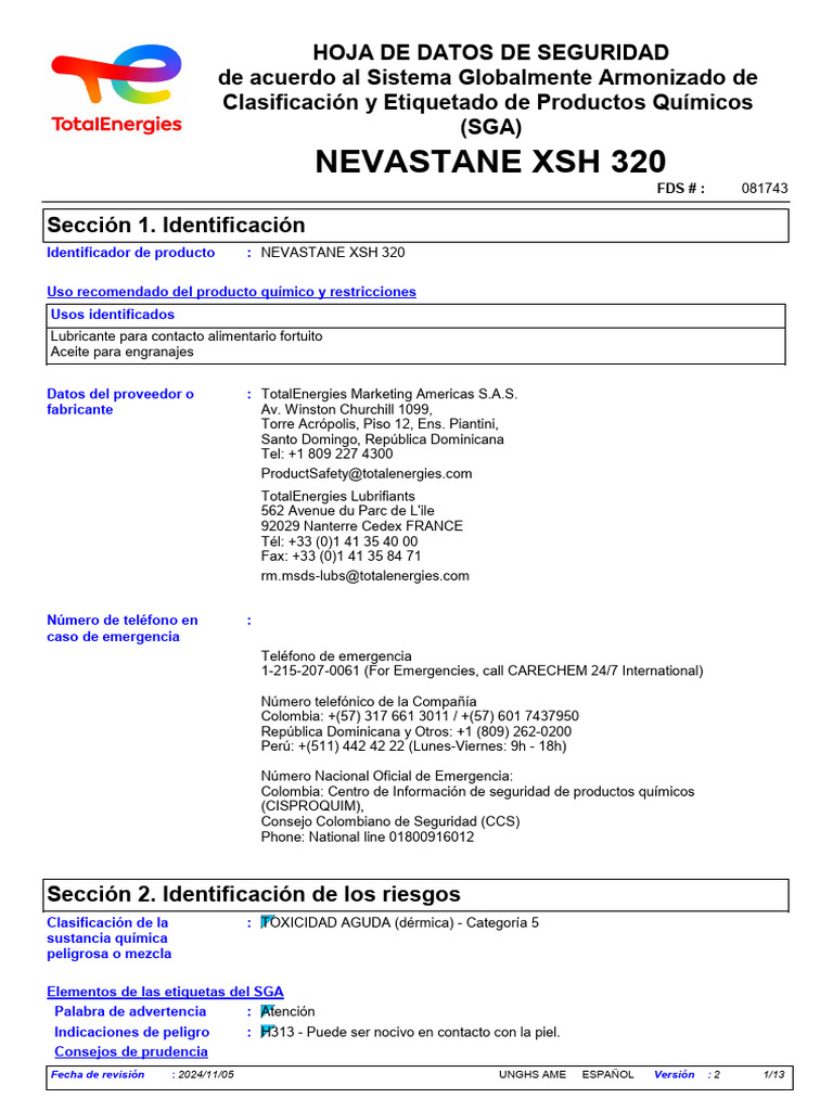 Hoja de Seguridad NEVASTANE XSH 320 | PDF | Residuos | Agua