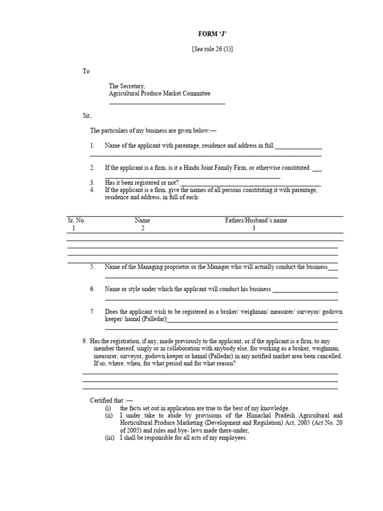 Form J: Business Registration Application | PDF